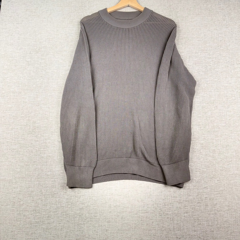 Bottega Veneta Mens Grey Waffle Knit Crewneck Sweater Made in Italy Size M
